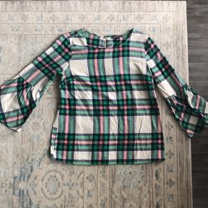 J. Crew Factory Trumpet Sleeve Plaid Blouse Size 4